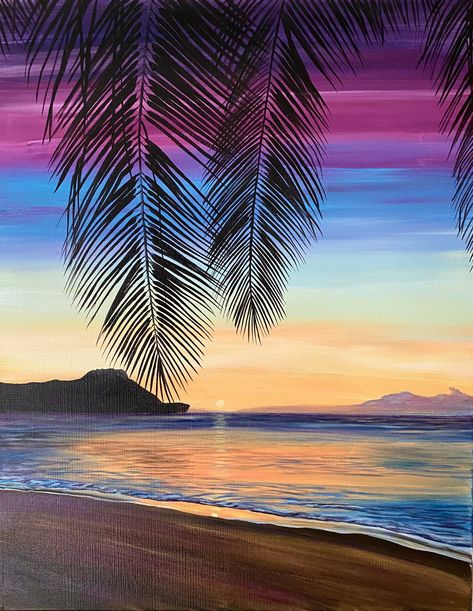 Tropical Beach Painting, Beach Art Painting, Tropical Painting, Tropical Sunset, Summer Painting, Beautiful Wallpapers Backgrounds, Paper Artwork, Tropical Art, Sunset Painting