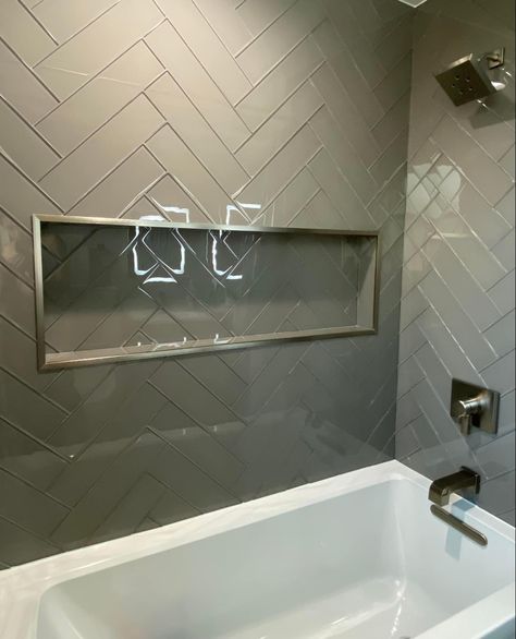 Pattered Tiles Bathroom, Herringbone Bathtub Tile, Herringbone Tub Surround, Herringbone Tile Shower Wall, Harringbone Tile, Double Herringbone Tile, Herringbone Shower Tile, Bathtub Tile Surround, Herringbone Wall Tile