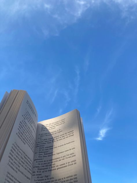 Livre ouvert dehors sous un ciel bleu Bleu Ciel Aesthetic, Ciel Bleu Aesthetic, Read Read Read, Post Insta, Books Aesthetic, Open Book, Book Aesthetic, Album Covers, Blue Sky