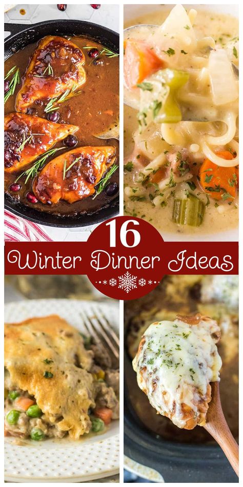 These cozy winter dinner ideas are perfect for those times when it's dark, dreary, and so cold outside that the wind is banging on the windows trying to get in. It's time for hearty comfort foods like white chicken chili and black bean soup - easy meals that the whole family will love. Cold Outside Dinner Ideas, December Meal Ideas, Snow Day Dinner, Quick Winter Dinner Recipes, Cozy Winter Meals, Easy Winter Meals, Autumn Soups, Winter Dinner Ideas, Cozy Winter Dinner