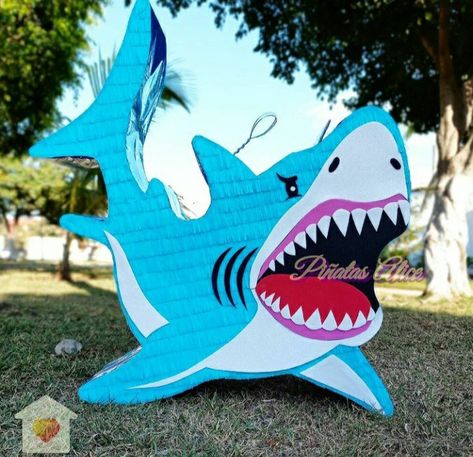 Shark Pinata, Shark Mermaid, Under The Sea Crafts, Luau Theme Party, Shark Birthday Party, Luau Theme, Ocean Party, Sea Crafts, Vbs Crafts