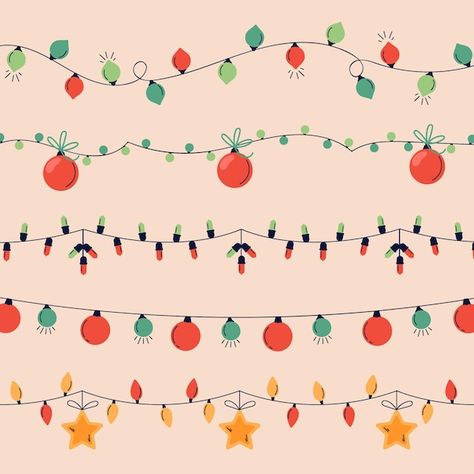 String Of Lights Drawing, Lights Drawing, Colored Christmas Lights, String Of Lights, Christmas String Lights, Christmas Frames, Vector Hand, String Lights, Christmas Lights