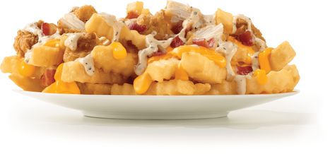 NEW ITEM: Chicken Bacon Ranch Loaded Fries from Arby's. See the full nutrition facts, weight watchers points and allergies on our website. #fastfood #nutrition Chicken Bacon Ranch Fries, Bacon Ranch Fries, Peppercorn Ranch, Ranch Fries, Loaded Chicken, Crinkle Cut Fries, Cheddar Cheese Sauce, Chicken Snacks, Bacon Fries