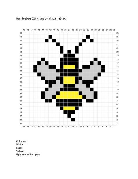 Easy Bumble Bee C2C blanket square crochet pattern | MadameStitch Crochet Owl Basket, C2c Blanket, Bee Crochet, Square Crochet Pattern, Unique Cross Stitch, Cross Stitch Tutorial, Graph Patterns, Crochet Bee, Tapestry Crochet Patterns