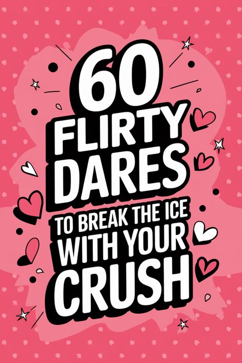 Explore our collection of 60 flirty dares perfect for breaking the ice with your crush. Whether you're shy or outgoing, these playful challenges are sure to spark fun and exciting conversations. From sending a secret message to sharing a silly selfie, these dares will help you connect with your crush in a lighthearted way. Get ready to break down walls and create unforgettable memories with these engaging and flirtatious prompts. Secret Ways To Tell Your Crush You Like Them, Selfie Challenge, Silly Songs, Get A Girlfriend, Get A Boyfriend, Dream Date, Romantic Fantasy, Dance Humor, Secret Messages