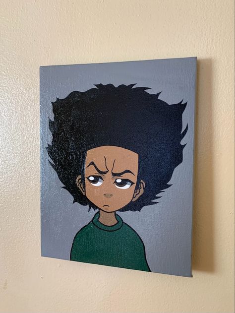 Boondocks Canvas Painting, Boondocks Canvas, Boondocks Painting, Pink Canvas Art, The Boondocks, Canvas Drawing, Simple Canvas Paintings, Cute Canvas Paintings, Graffiti Style Art