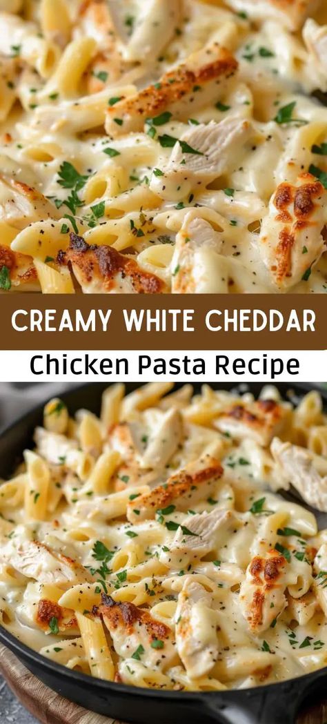 White Cheddar Chicken Pasta, Cheddar Chicken Pasta, Cheddar Pasta, White Pasta Sauce Recipe, Pasta Casseroles, Creamy Chicken Pasta Recipes, Creamy Pasta Recipes, Cheddar Cheese Sauce, Creamy Chicken Pasta