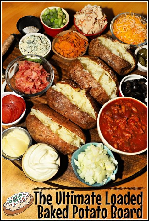 Charcuterie Board Baked Potato, Potatoes Charcuterie Board, Loaded Baked Potato Board, Lazy Charcuterie Board, Baked Potato Dinner Board, Charcuterie Board Game Day, Baked Potatoes Charcuterie Board, Baked Potato Charcuterie Board Ideas, Lazy Susan Charcuterie Board