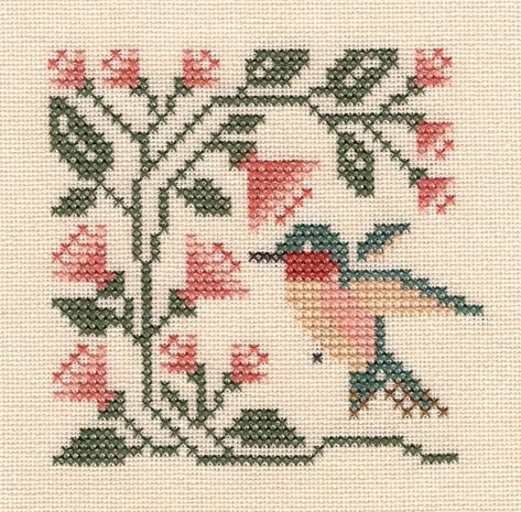 Humming Bird Cross Stitch, Vintage Cross Stitch Patterns, Hummingbird Cross Stitch, Bird Cross Stitch Pattern, Bird Cross Stitch, Vintage Cross Stitch, Cross Stitch Projects Ideas, Prairie Schooler, Cross Stitch Cushion