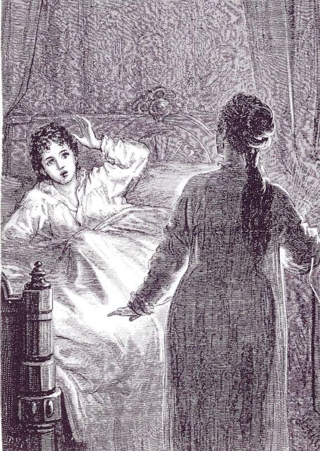 Laura in bed, illustration by D.H. Friston, 1872 Lesbian Vampire, Bram Stokers Dracula, Carmilla And Laura, Victorian Vampire, Vampire Stories, Female Vampire, Hammer Films, Bram Stoker's Dracula, Legends And Myths