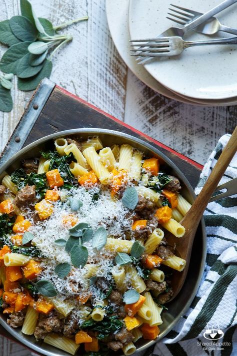 Pasta with Sausage, Roasted Butternut Squash, and Kalecountryliving Squash Sausage, Butternut Squash And Kale, Pasta Food Recipes, Pasta With Sausage, Favorite Pasta Recipes, Pasta Food, Healthy Pasta Recipes, Sausage Pasta, Weeknight Dinner Recipe