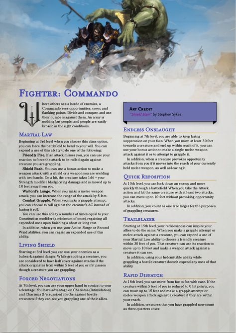 Fighter Archetype: Commando - I Can't Beat The Sh*t Out Of You From Way Over There: UnearthedArcana 5e Fighter Archetypes, Fighter Archetype 5e, Fighter Subclass 5e, Fighter Archetype, Martial Archetype, Fighter Dnd, Dnd Fighter, Dnd Subclasses, Homebrew Classes