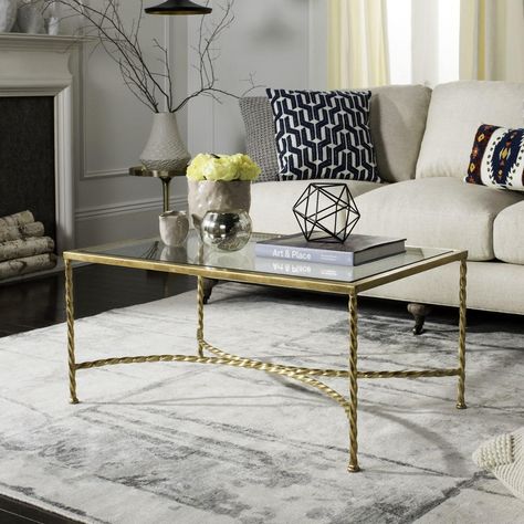 MATILDA GOLD LEAF GLASS COFFEE TABLE AMH8318A Golden Coffee Table, Rectangular Glass Coffee Table, Gold Coffee Table, Glass Top Coffee Table, Cool Coffee Tables, Metal Coffee Table, The Plaza, Glass Coffee Table, Coffee Table Design