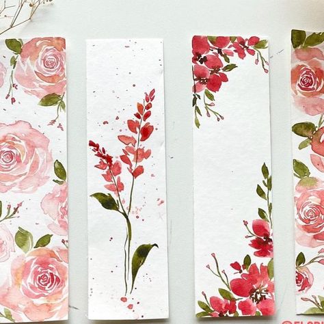 Watercolour Bookmarks, Floral Bookmarks, Markers Art, Handmade Bookmarks Diy, Bookmark Ideas, Creative Bookmarks, Watercolor Bookmarks, Diy Watercolor Painting, Watercolor Flower Art