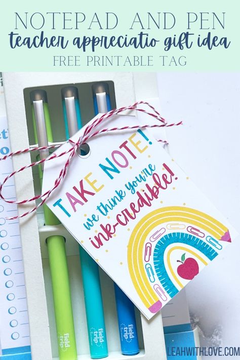 Ink-credible Teacher Appreciation Gift - Leah With Love Pen Gift For Teacher, Sharpie Teacher Gift, Teacher Gift Printables, Class Gifts, Survival Kit For Teachers, Daily Crafts, Teacher Gift Tags, Appreciation Ideas, Free Printable Tags