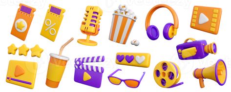 3d set of cinema, movie, theatre, video and audio icons. Trendy glossy plastic design elements. High quality isolated render Movie Theather, Dance Poster Design, Cinema Movie Theater, Theatre Video, Cinema Movie, Cinema Theatre, Info Graphic, Movie Theatre, Dance Poster