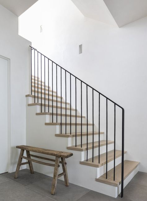 White Oak Sideboard, Marie Flanigan Interiors, Metal Stair Railing, Interior Stair Railing, Marie Flanigan, Interior Railings, House Staircase, Interior Staircase, Staircase Storage