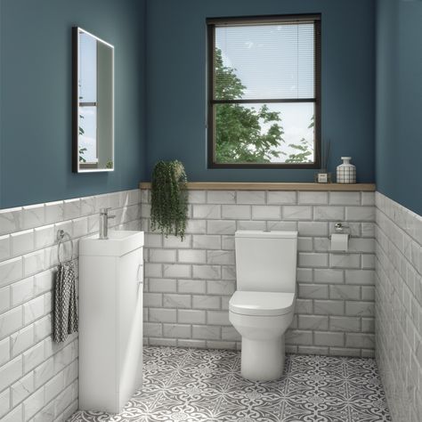 Cloakroom Suites | Cloakroom Toilet & Sinks | Victorian Plumbing Wc Ideas, Cloakroom Suites, Small Downstairs Toilet, Cloakroom Toilet, Downstairs Cloakroom, Caravan Ideas, Toilet Room Decor, Silver Tile, Small Toilet Room