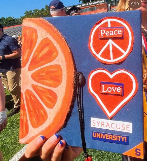 Cap Art, Syracuse University, Cap Ideas, Cap Decorations, Grad Pics, Grad Cap, Graduation Cap, Peace And Love, 9 And 10