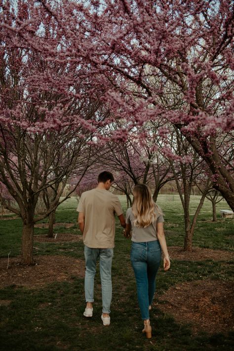 spring cherry blossom engagement photo couples session Cherry Blossom Couples Photoshoot, Jakaranda Photoshoot, Couple Under Cherry Blossom Tree, Cherry Blossom Couple Photos, Cherry Blossom Engagement Photos, Cherry Blossom Couple, Lover Photoshoot, Stephanie Archer, Floral Photo Shoots