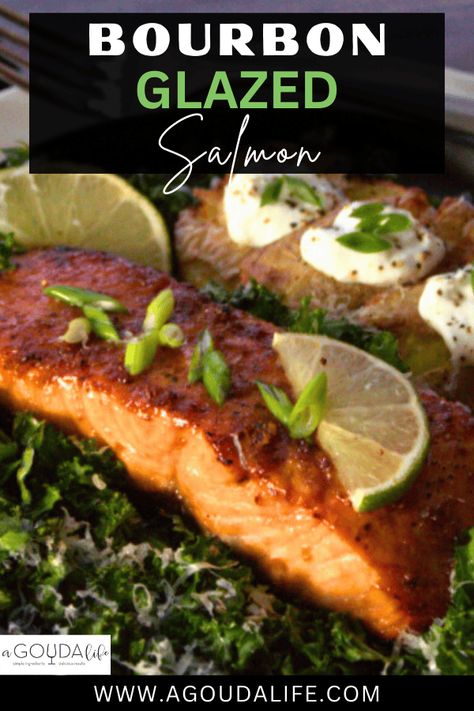 10 Minute Bourbon Glazed Salmon - air fry OR stove top. Longhorn Steakhouse copycat - tender and juicy brushed with simple bourbon glaze. Jam packed with delicious flavor. #salmon #salmonrecipe #bourbonglazedsalmon #longhornbourbonsalmon #longhornsteakhousecopycat #airfryersalmon #seafood #agoudalife Bourbon Salmon, Bourbon Glazed Salmon, Seafood Recipes Scallops, Bourbon Recipes, Ginger Salmon, Salmon Glaze Recipes, Longhorn Steakhouse, Salmon Soy Sauce, Bourbon Glaze