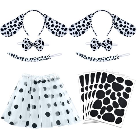 PRICES MAY VARY. Polyester Dalmatian Costume Set: come with 12 sets of dalmatian dog costume including 2pcs headbands, 2pcs bow ties, 2pcs tails, 1pcs white tutu skirt, 5 sheets of spotty dog style felt pads, value pack for perfect dalmatian costume dress Cute design: the headband, bow tie, and tail are imitate animals, which is vivid and cute, kids will be the focus of party, the costume set is filled with elasticity polyester fabric, soft and durable, lightweight and comfortable to wear, the h Dog Ear Headband, Dalmatian Dog Costume, Dalmation Costume, Felt Stickers, Dog Ears Headband, White Tutu Skirt, Dalmatian Costume, Dress Up Party, Spotted Dog