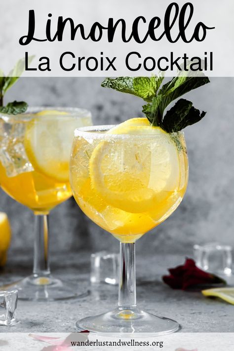 Limoncello La Croix Cocktails, Drinks With Limoncello, Drinks With Lemoncello, La Croix Mocktail Recipes, Lemonchello Drinks, La Croix Cocktails, Happy Hour At Home, Diy Cocktail Recipes, Limoncello Cocktails