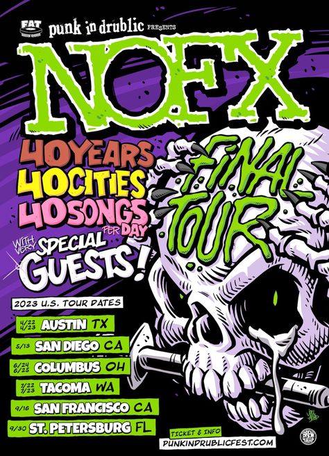 NOFX Announce Final Tour: "These Are the Very Last Shows" Nofx Poster, Nofx Band, Sesto San Giovanni, Poster Punk, Wolf Clothing, Poster Display, Festival Camping, White Trash, Gig Posters