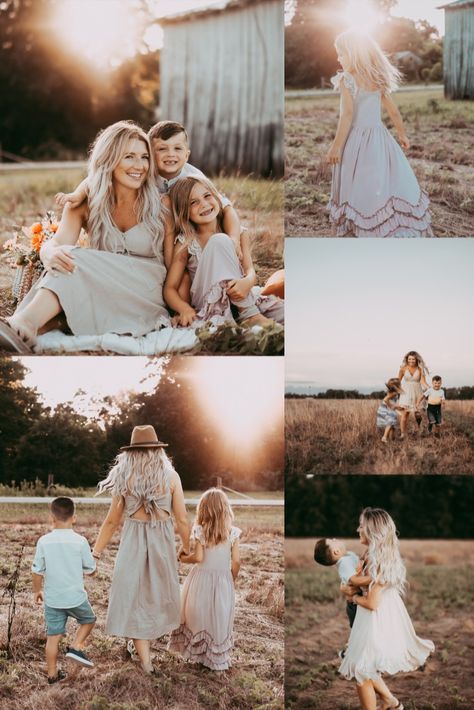 A beautiful family of three at sunset - my favorite! -Stay Gold Photography #staygoldphotography #ohio #cincinnati #photographyinspo #boho #bohochic #bohostyle #sunset #familysession #familyphotoshoot #familyphotos #mommyandme Boho Family Photo Shoot, Boho Fall Family Photos, Bohemian Family Photoshoot, Boho Mommy And Me Shoot, Boho Family Photoshoot Outfit, Boho Family Pictures, Boho Family Photoshoot, Boho Photo Shoot, Family Posing Guide