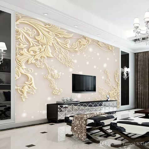 3d Stereo Luxurious Embossed Wallpaper Large Wall Painting Living Room Bedroom Video Background Wallpaper TV Wallpaper Photos And Wallpapers Photos Desktop Wallpaper From Fumei150716, $21.36| DHgate.Com Classic Tv Wall, Living Room India, Decorating Stairway Walls, European Style Living Room, Large Wall Paintings, Wall Painting Living Room, Mural Simple, Simple Tv, 3d Wallpaper Mural