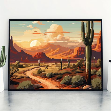 Arizona Art, Western Landscape, Desert Art, Arizona Travel, Tucson Arizona, Paper Poster, Wedding Anniversary Gift, Mock Ups, Wall Décor