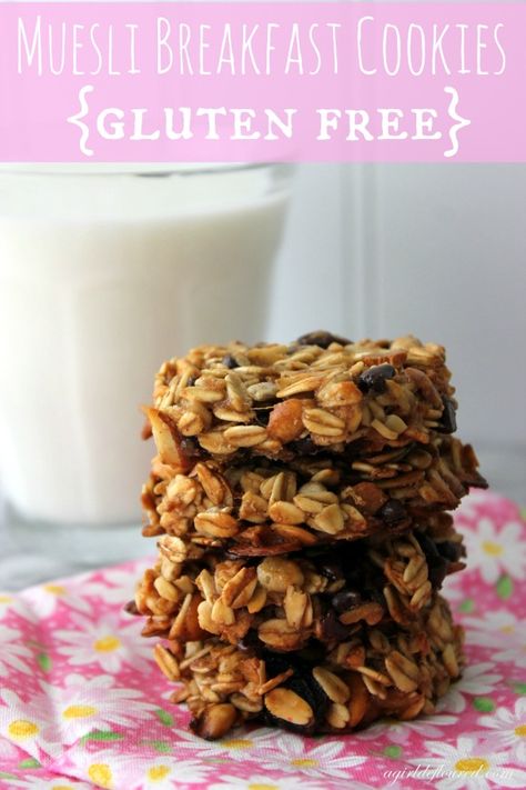 Delicious + Healthy Gluten-Free Muesli Breakfast Cookies Healthy Breakfast Cookies Gluten Free, Gluten Free Breakfast Cookies, Breakfast Cookies Nut Free, Gluten Free Rolled Oats Cookies, Wfpb Breakfast Cookies, Muesli Cookies, Cookie Gluten Free, Muesli Breakfast, Muesli Recipe