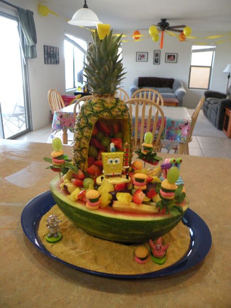 Spongebob Fruit Platter, Spongebob Veggie Tray, Spongebob Charcuterie Board, Spongebob Baby Shower Theme, Spongebob Wedding Theme, Spongebob Pool Party Ideas, Spongebob Graduation Party, Spongebob Party Games, Sponge Bob Birthday Party Ideas