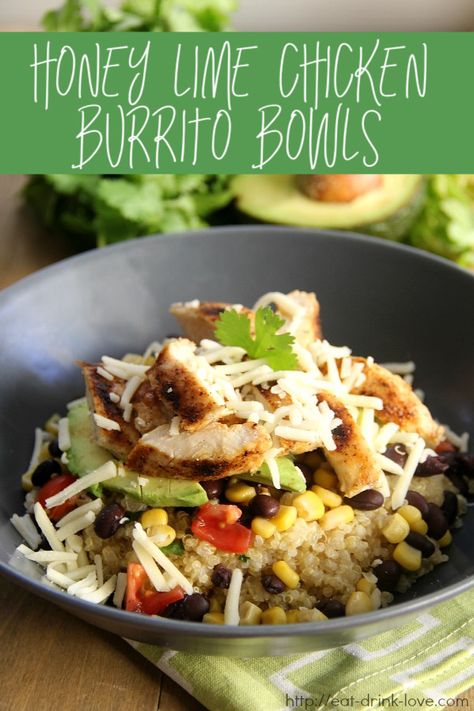 Honey Lime Chicken Bowls - Eat. Drink. Love. Homemade Bowls, Honey Lime Enchiladas, Chipotle Bowls, Bowls Healthy, Lime Marinade, Lighter Recipes, Honey Chipotle Chicken, Chipotle Burrito, Slow Cooker Salsa