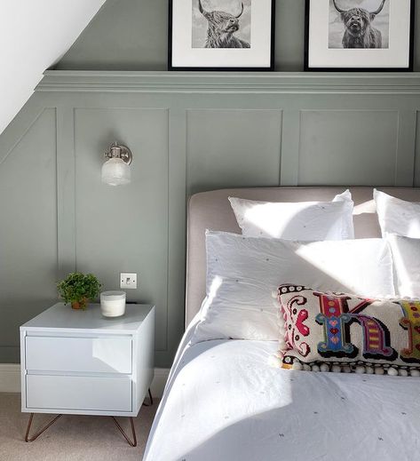 Emily on Instagram: "Happy Saturday! We have spent a few nights away down in Devon, we’re really making the most of the non-reno life now 🤣 what is everyone…" Pigeon Farrow Ball, Street House, Spare Bedroom, Spare Room, Master Bedrooms Decor, Built In Wardrobe, Farrow Ball, Bedroom Inspo, Colour Schemes