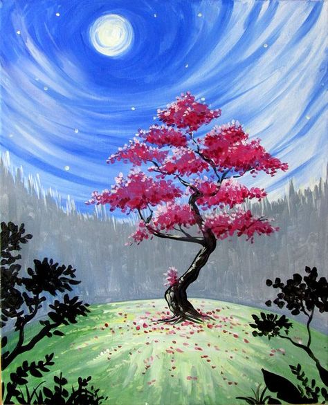 40 Easy Landscape Painting Ideas for Beginners, Easy Acrylic Painting – Art Painting Canvas Easy Nature Paintings, Easy Landscape Paintings, Sunrise Painting, Paint Parties, Paint Nite, Siluete Umane, Simple Canvas Paintings, Kunst Inspiration, Easy Canvas Painting