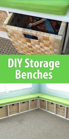 Not a lot of room for toy storage? Hide them under bench seating! Toy Storage With Seating, Diy Storage Bench Seat, Storage Bench Seat, Kids Storage Bench, Kid Playroom, Outdoor Toy Storage, Diy Bank, Toy Room Organization, Toy Storage Bench