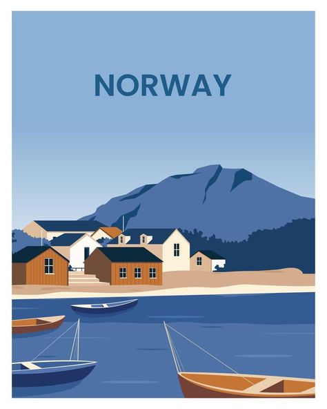 Norway poster Background. Traveling to Tromso Norway. vector illustration with minimalist style suitable for poster, postcard, art print. Norway Poster, Tromso Norway, Travel Ads, Nordic Countries, Postcard Art, Poster Background, Tromso, Square Canvas, Minimalist Poster