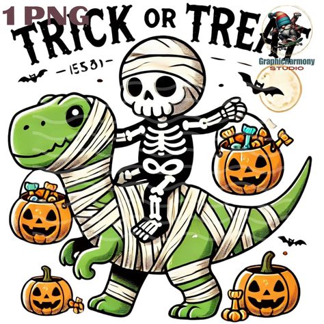 Cartoon Trick Or Treaters, Mummy Bandages, Skeleton Clipart, Halloween Dinosaur, Dinosaur Halloween, Skeleton Illustration, Illustration Mignonne, Cute Skeleton, Dinosaur Illustration