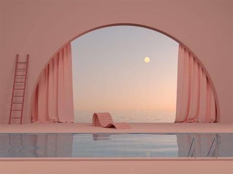 Visual Escapism, Behance Architecture, Architecture Futuristic, Pink Architecture, Architecture Minimalist, Elegant Villa, Open Restaurant, Somewhere In The World, Dreamscape Architecture