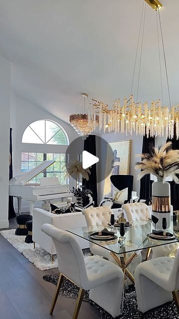 Wendy Millward on Instagram: "Happy Tuesday My Friends! Today I am featuring a new view of my new home! I am so obsessed with my new dining room chandelier! Please DM me for links to the items in this room!🖤💛🖤
.
MY MEMORIAL DAY SALE HAS BEEN EXTENDED UNTIL WEDNESDAY! BUY ONE PILLOW COVER OR CURTAIN, GET THE SECOND ONE AT 50% OFF! FREE SHIPPING & NO TAX! Discount code: MEMORIAL50. Happy shopping!💛🖤💛
.
.
.
.
#diningroomchandelier #diningrooms #livingroominspiration #diningroomdecor #diningroomdesign #coffeetablestyling #homedecor #glamstyle #diningtable #diningtabledecor #glamdecor #interiordetails #decor #glamdecorating #beautifulhome #classyhome #designinspo #golddecor #pillowcover #glamhome #homeinspo #pillowcovers #pillowshop #chandelier #vogueliving #inspotoyourhome #livingroomdec Glam Dining Room Decor, Dining Room Glam, Glam Dining Room, My New Home, Memorial Day Sale, Room Chandelier, Vogue Living, Coffee Table Styling, Glam Decor