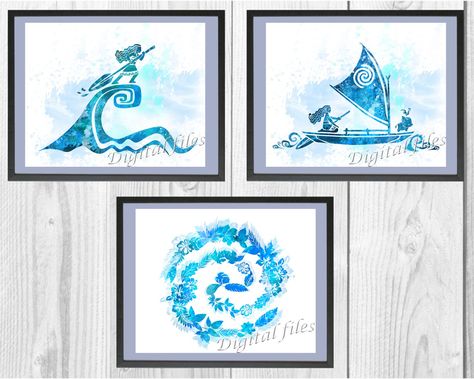 Moana Nursery, Moana Poster, Disney House Ideas, Nursery Room Wall Decor, Disney Bathroom, Moana Theme, Disney Print, Beach Bathroom Decor, Watercolor Nursery