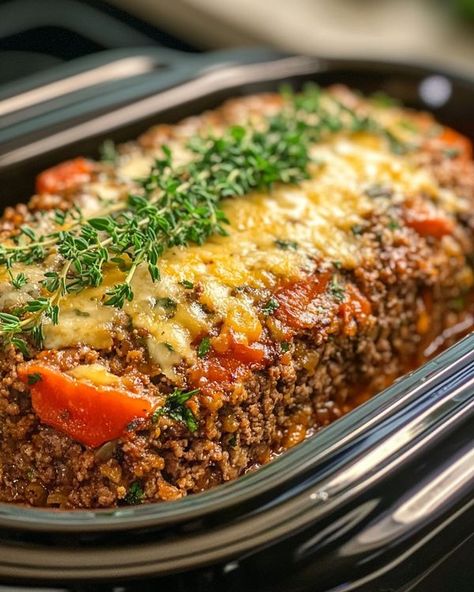 Slow Cooker Kitchen Mediterranean Meatloaf, Slow Cooker Mediterranean, Parmesan Meatloaf, Slow Cooker Kitchen, Sausage Crockpot, Meatloaf Ingredients, Ground Beef Casserole Recipes, Ground Beef Casserole, Juicy Tomatoes