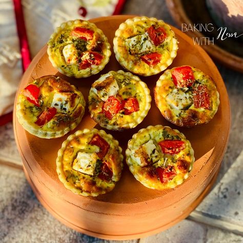 Tomato and Feta Cheese Tartlets - Baking with Nessa Cherry Tomato Tart, Cheese Tartlets, Dessert Pies, Tomato And Feta, Savory Dessert, Tartlets Recipe, Tomato Tart, Greek Olives, Pastry Tart