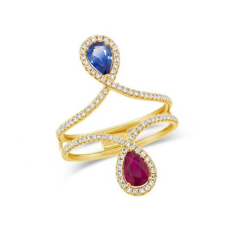 Luxury Amethyst Open Ring Fine Jewelry, Elegant Multi-stone Ruby Open Ring, Luxury Multi-stone Open Ring Jewelry, Luxury Multi-stone Gold Ruby Ring, Luxury Multi-stone Ruby Ring In 14k Gold, Pear Shaped Diamond, Halo Diamond Ring, Color Ring, Blue Sapphire Rings