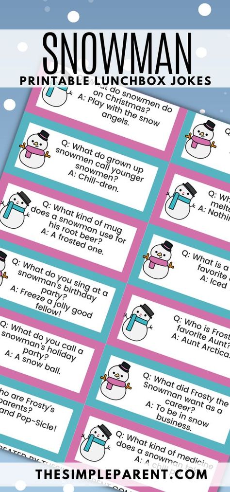 Winter Lunchbox Jokes For Kids, Lunch Box Jokes For Kids Free Printable Fall, Kid Riddles, Snowman Jokes, Printable Lunchbox Notes, Preschool Lunch Box, Christmas Jokes For Kids, Nanny Ideas, Lunchbox Notes For Kids