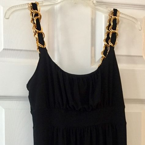 Arden B | Dresses | Little Black Dress With Gold Chain Straps | Poshmark Dress With Gold Chain, Balmain Dress, Dress Gold, Gold Dress, Strap Dress, Empire Waist, Mini Black Dress, Gold Accents, Chain Strap