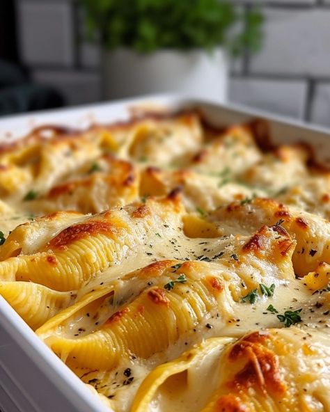 Made this for dinner tonight and the hubby went for 2 extra servings! Italian Casserole Recipes For Dinner, Chicken Alfredo Stuffed Shells, Italian Casserole, Easy Casserole Dishes, Jumbo Pasta Shells, Pasta Meals, Italian Pasta Dishes, Spinach Stuffed Mushrooms, Stuffed Pasta Shells