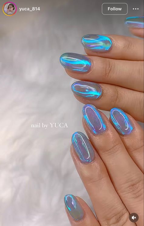 Iridescent Foil Nails, Cellophane Nails, Blue Opal Nails, Blue Iridescent Nails, Purple Iridescent Nails, Blue Holographic Nails, Nail Iridescent, Opalescent Nails, Design Nails Art