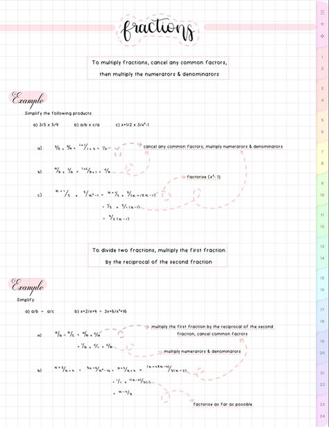 Aesthetic Maths Notes, Math Notes Aesthetic, Math Study Notes, Algebraic Fractions, Aesthetic Math, Aesthetic Craft, Pink Academia, Notes Study, Multiplying Fractions